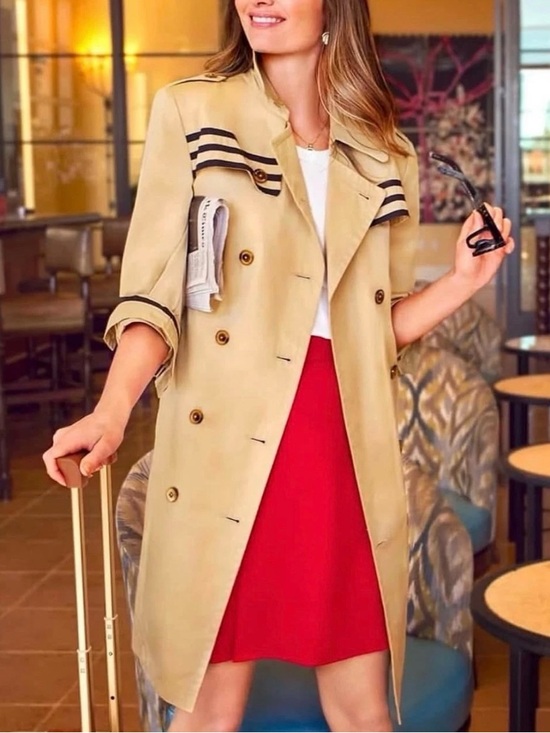 CAbi Jackets & Blazers - Cabi Runway Trench Coat with Navy Stripe Accents Sz M